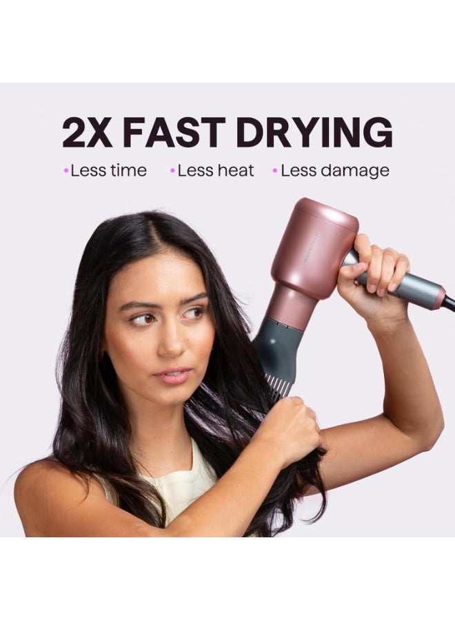 Wavytalk Hair Dryer, Blown Away Ionic Hair Dryer for Curly Hair with Diffuser, 1875W Fast Drying Blow Dryer with Ceramic Technology, 3 Attachments for All Hair Types, Light and Quiet Blower, Rose Gold - Image 2